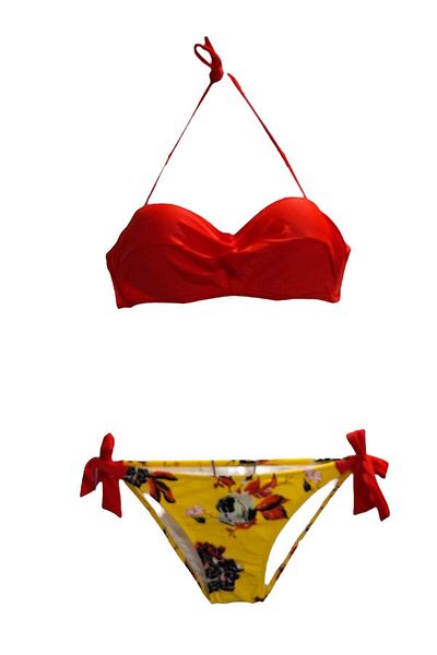 TooHot Women's Red Neck Tied Strapless Brazilian Bikini Set