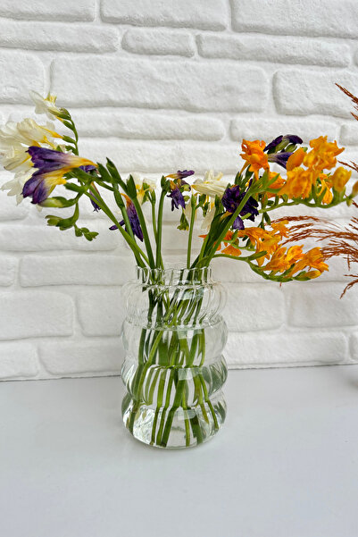 yeninesilevim Mini Boğumlu Dekoratif Cam Vazo / Mega Meşrubat Bardağı