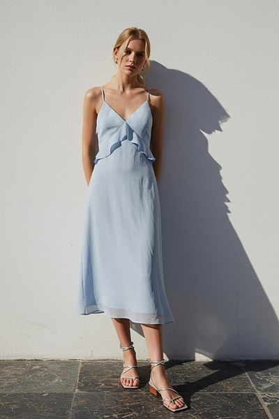 Trendyol Collection Rochie maxi țesătă cu țesătură albastră cu croială dreaptă TWOSS25EL00224