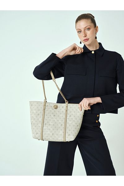 Pierre Cardin Beige Monogram Women's Shoulder Bag 05Po25Y2049