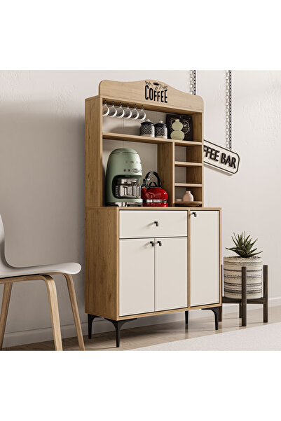 Mezza 5224 SIESTA 90CM KAHVE KÖŞESİ ÇOK AMAÇLI DOLAP 3 KAPAKLI 1 ÇEKMECELİ KİLER MUTFAK DOLABI SEPET-BEYAZ