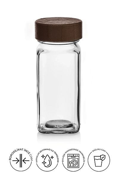 Kitchen Life 12-Piece Acacia Lid Square Glass Spice Jar Set / 56 Pieces Labels Gift / 12-Piece Spice Jar Set