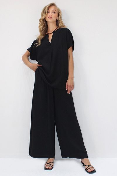 Trend Alaçatı Stili Women's Black Button Detailed Relaxed Fit Viscose Woven Double Suit Alc-X14244