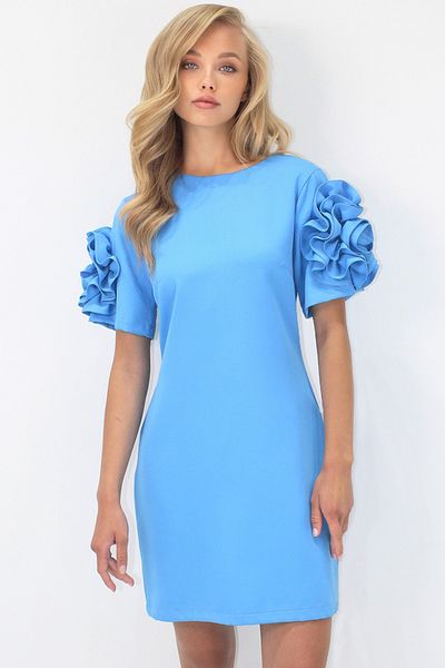 Trend Alaçatı Stili Rochie mini albastră pentru femei, cu mâneci cu decolteu, cu volan, cu fermoar ascuns ALC-X14233