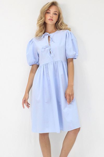 Trend Alaçatı Stili Rochie de damă albastră cu decolteu cu șireturi, cu mâneci pepene verde, poplin ALC-X14222