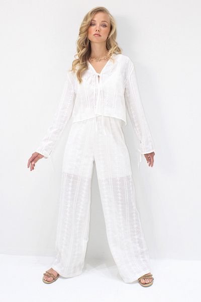 Trend Alaçatı Stili Set jachetă și pantaloni cu jumătate de căptușeală cu broderie albă - ALC-X13425
