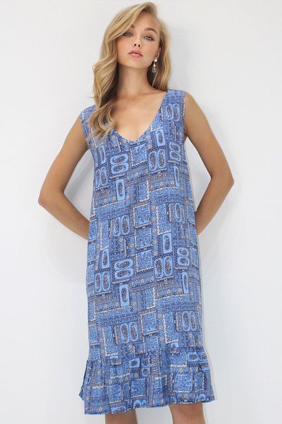 Trend Alaçatı Stili Women's Blue V-Neck Skirt Ruffled a Form Woven Viscose Comfortable Fit Dress Alc-X14206