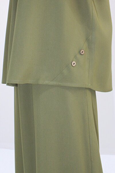 Trend Alaçatı Stili Women's Khaki Button Detailed Relaxed Fit Viscose Woven Double Suit Alc-X14244