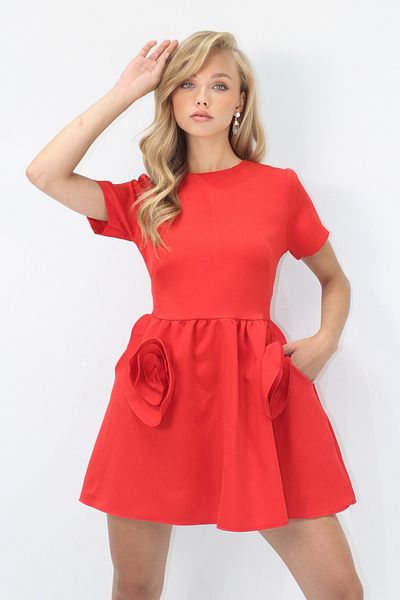 Trend Alaçatı Stili Women's Red Pocket Detailed Back Zipper Short Sleeve Woven Dress Alc-X14230