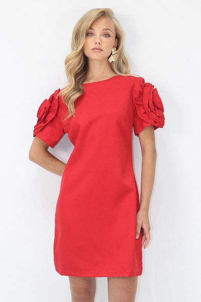 Trend Alaçatı Stili Rochie mini roșie pentru femei, cu mâneci cu decolteu, cu volan, cu fermoar ascuns ALC-X14233