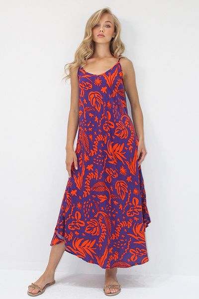 Trend Alaçatı Stili Women's Purple Rope Strap Multicolor Midi Length Woven Viscose Dress Alc-X14197