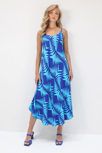 Trend Alaçatı Stili Women's Saks Rope Strap Multicolor Midi Length Woven Viscose Dress Alc-X14197