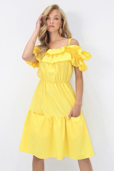 Trend Alaçatı Stili Rochie mini din poplin cu buzunar dublu cu bretele reglabile galbene pentru femei ALC-X14232