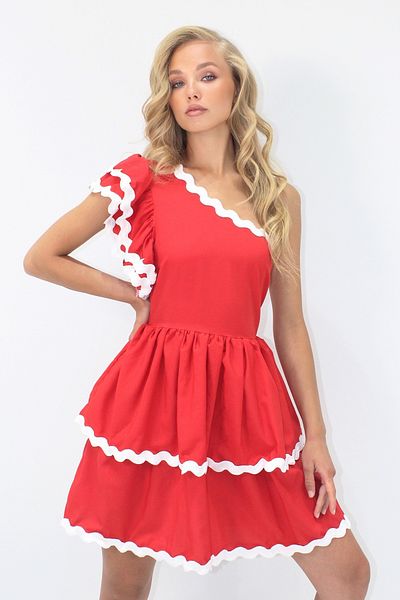 Trend Alaçatı Stili Women's Red One Shoulder Hidden Zipper Skirt Layered Flounces Woven Poplin Dress Alc-X14220