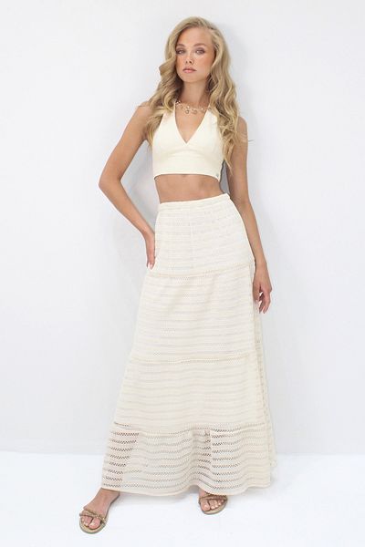 Trend Alaçatı Stili Women's Ecru Lined Guipure Skirt Alc-X14249