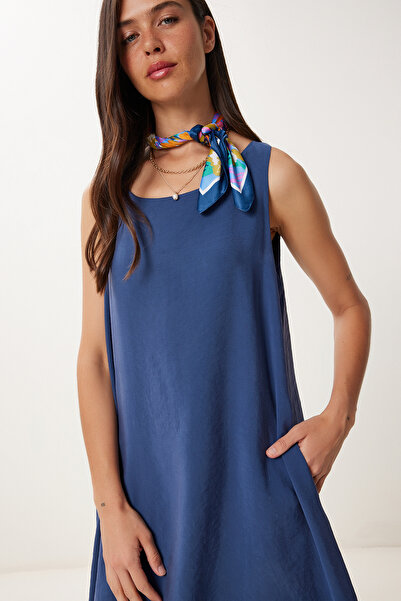 Happiness İstanbul Női sötétkék ujjatlan Basic Modal ruha PB00050