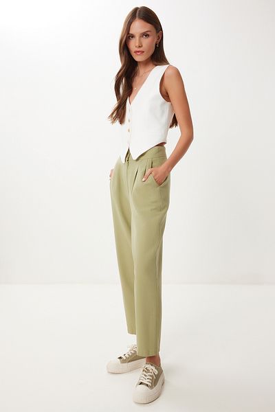 Happiness İstanbul Women's Green Pocket Linen Shalwar Trousers Bv00164