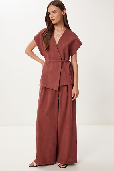 Happiness İstanbul Women's Tile Linen Vest Pants Suit No00020