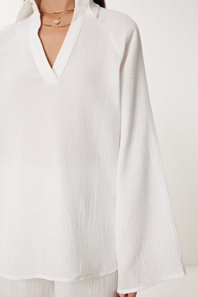 Happiness İstanbul Női Ecru Muslin blúz nadrág szett FN03470