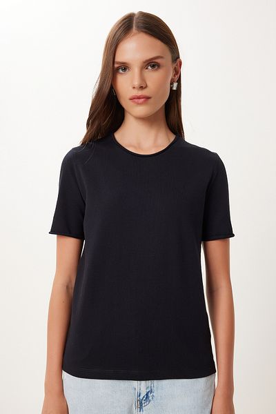 Happiness İstanbul Women's Black White 2 Pack Basic Cotton Knitted T-Shirt Ub00403