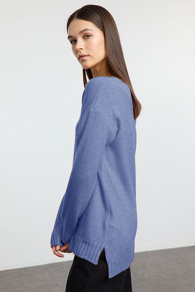 Trendyol Collection Indigo Wool Boat Neck Basic Knitwear Sweater Twoaw25Kz00010