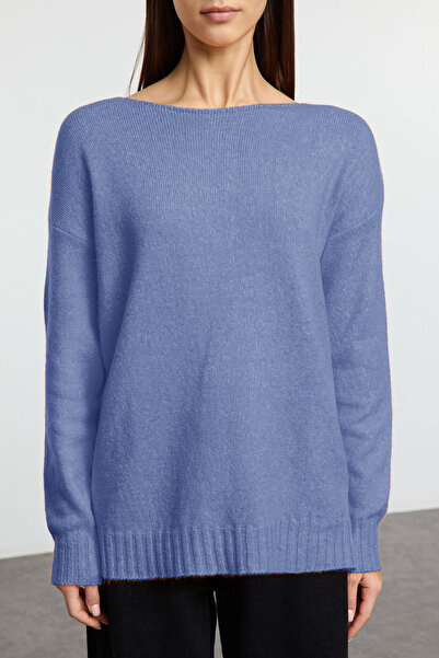 Trendyol Collection Indigo Wool Boat Neck Basic Strickpullover TWOAW25KZ00010