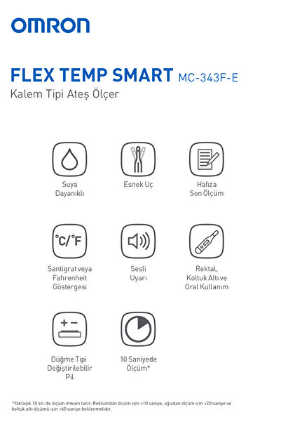 Omron Esnek Uçlu Hızlı Ölçüm Kalem Tipi Dijital Çubuk Ateş Ölçer