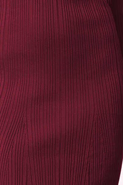 Trendyol Collection Burgundy Plain Midi Midi Knitwear Basic Carmen Collar Knitwear Dress Twoaw25El00033