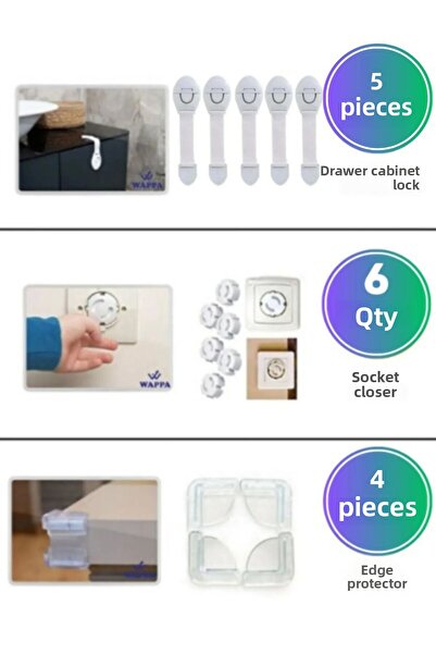 WAPPA 5 Drawer Cabinet Lock,4 Corner Protector, 6 Sockets Protector Child Baby Safety Safety Set