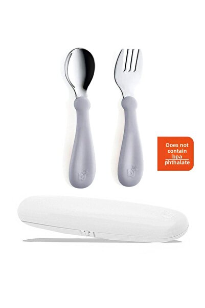 Babyjem Stainless Steel and White Storage Container - Fork and Spoon Set Gray