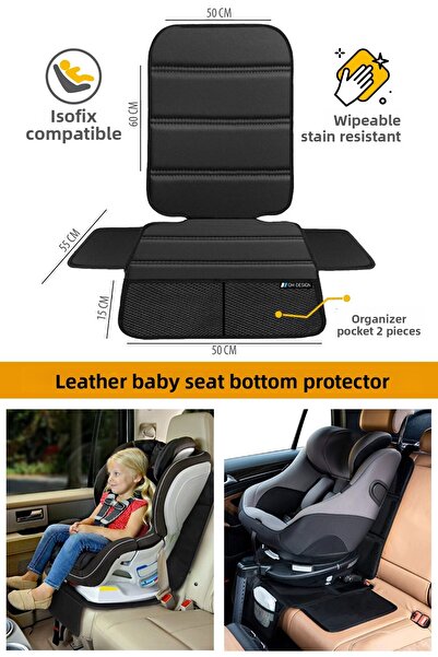 GM-DESIGN واقي مقعد السيارة للأطفال من الجلد - متوافق مع Isofix - مقاوم للبقع...