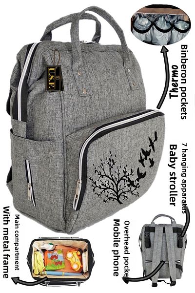 USF Gray Functional Baby Care Bag - Wooden Backpack