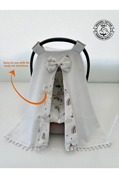 Jaju Baby عربة أطفال وافل بيكيه وموسلين - غطاء ووسادة باللون الأبيض