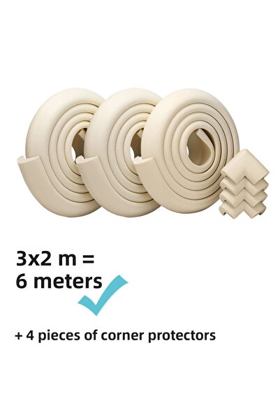Evokids Extra Thick (6 Meters Edge + 4 Corner Pieces) Cream Rubber Edge Corner Protector