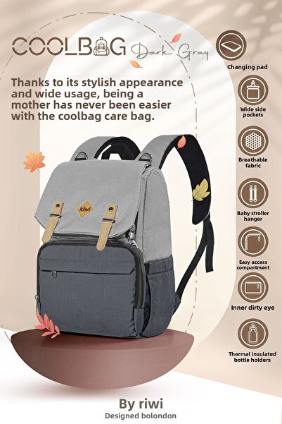 Kiwi Coolbag Baby Care Bag - Thermal Compartment, Gray Anthracite