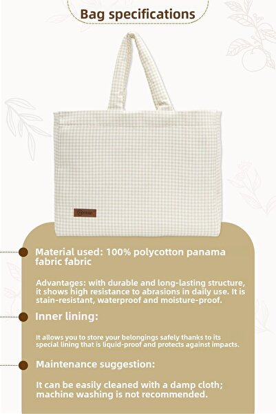 mordesign Panama Bag - XL Large Size Liquid Proof Women's Bag, Mother Baby Care Bag, Gingham Series