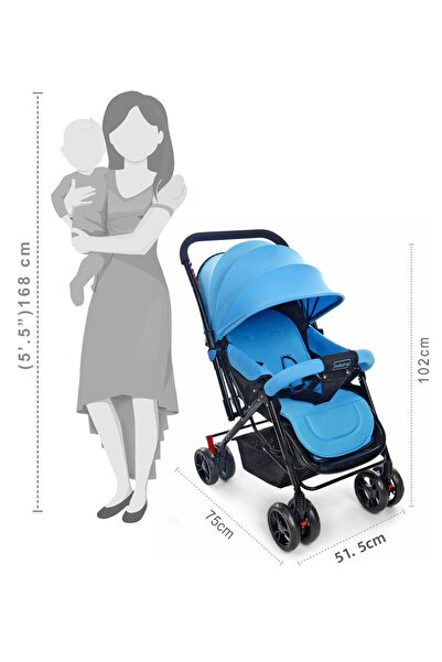 Babyhug Babyhug Symphony Stroller with Reversible Handle, Mosquito Net, Multi-Recline - 0 to 3 Years - Blue