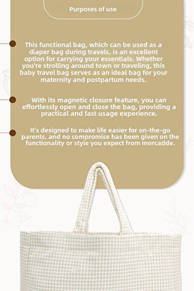 mordesign Panama Bag - XL Large Size Liquid Proof Women's Bag, Mother Baby Care Bag, Gingham Series