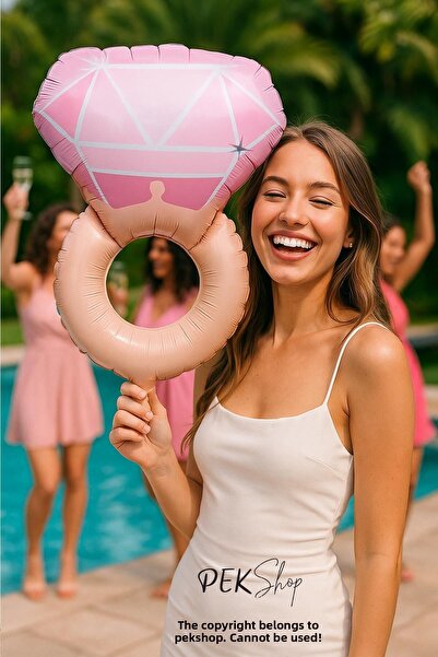 PEKSHOP بالون ريترو وردي بحجر واحد على شكل خاتم لحفلات العزوبية وحفلات العروس