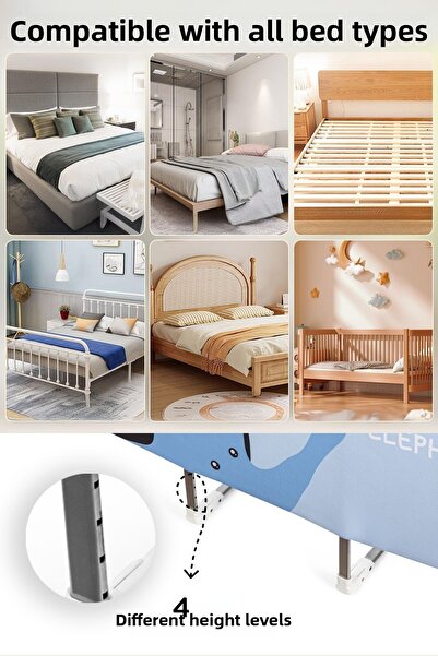 Meleni Baby 120X42 cm Folding Baby Bed Barrier - Elephant Figured Protection Safety Barrier Base Railing