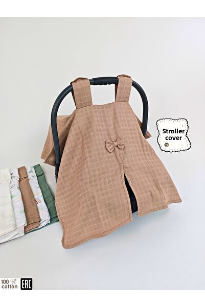 Tomuycuk غطاء عربة أطفال من قطن الموسلين بنسبة 100% / غطاء عربة أطفال مع فيونكة