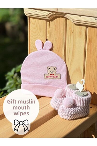 BETSY STUDIO طقم قبعة صغيرة مطرزة باللون الوردي للأطفال وآذان الدب هدية لحديث...