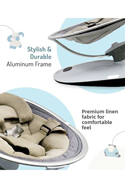 Bonfino Bonfino Sensi Swing Electric Rocker with Linen Fabric, Eggshell-Shaped, Breathable, 0 Months+, Grey