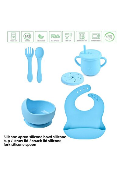 jojobebek مريلة سيليكون للأطفال، وعاء سيليكون مفرغ من الهواء، ملعقة شوكة سيلي...