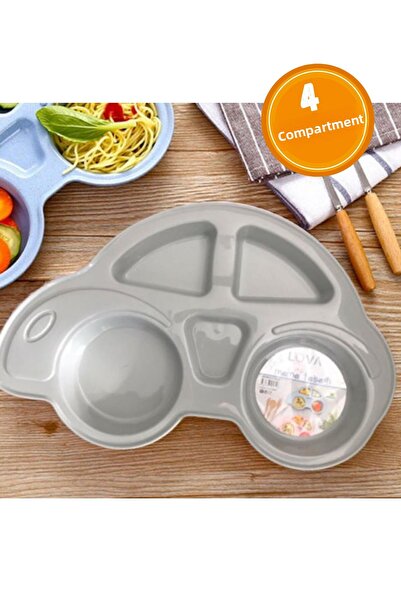 WAPPA صحن طعام للأطفال مع مقصورات على شكل سيارة رمادية