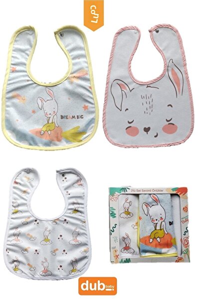 dubi baby Carrot and Rabbit Pattern 3-Piece Combination Baby Food and Drool Bib