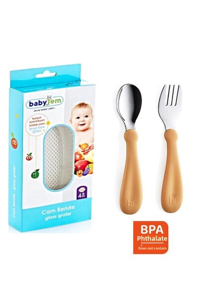 Babyjem Yellow Glass Grater Stainless Steel Spoon Set