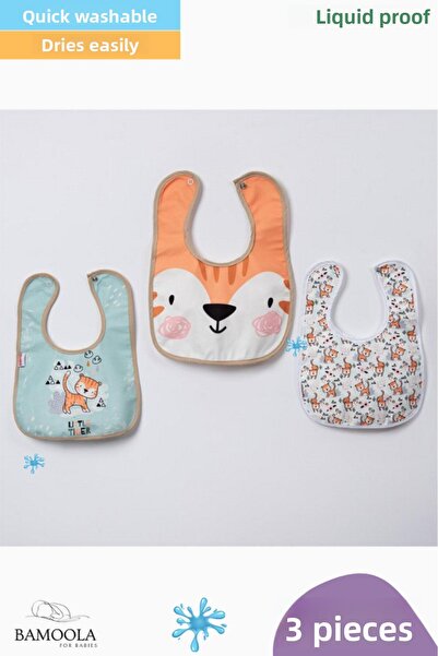 Bamoola 3 Pieces of Cat Patterned Baby Food and Drool Bib - (Microfiber - wit...