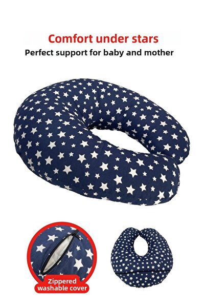 XPERMATE Μαξιλάρι θηλασμού μωρού, μαξιλάρι στήριξης με φερμουάρ που πλένεται 55x60 Αστέρια Σκούρο Μπλε