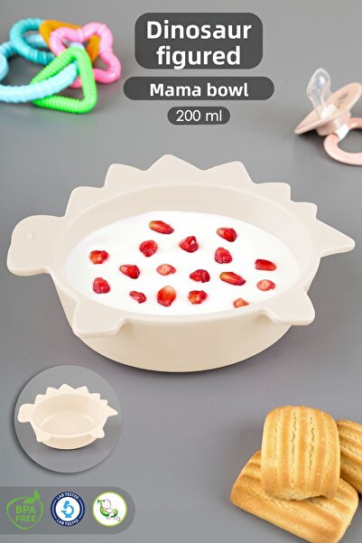 Meleni Baby Beige Color Dinosaur Figured Baby Feeding Bowl